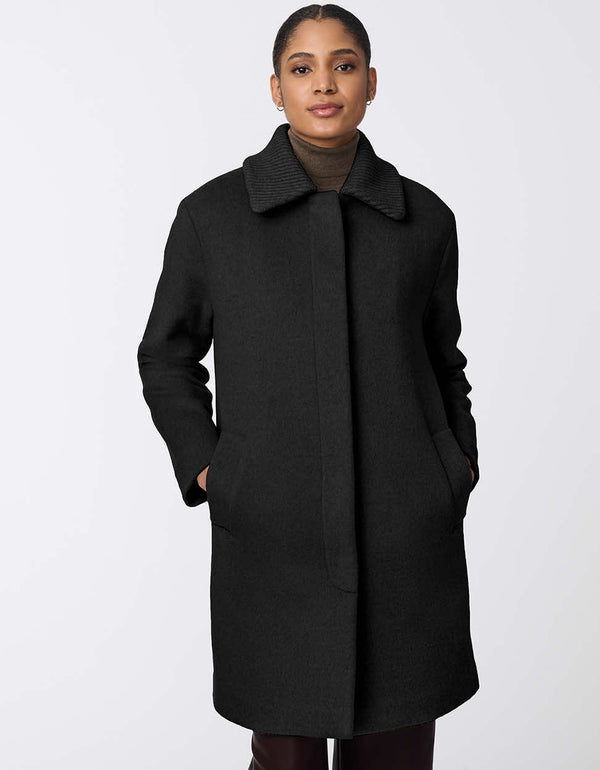 minimalist wool coat with zipper closure designed to keep you warm and chic in cold weather