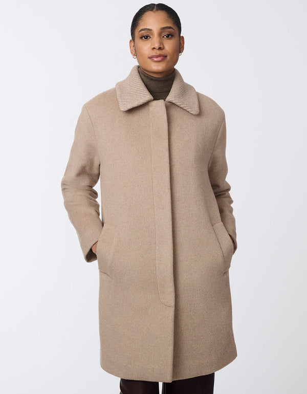 womens oatmilk toned wool coat with a refined fit and simple zipper for a versatile seasonal wardrobe