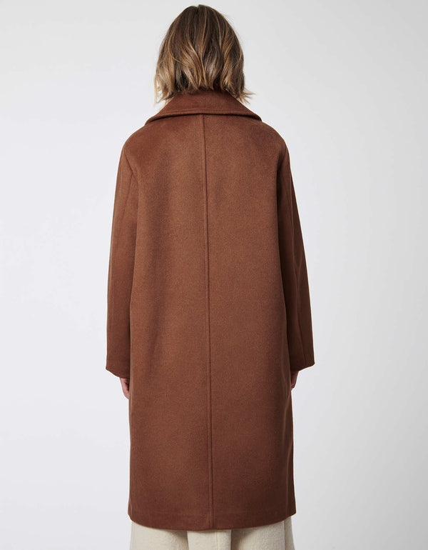 womens mid length brown classic wool coat with double breasted design is a staple this fall