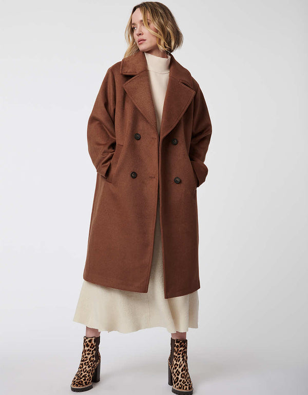 mid length brown classic wool coat for women exudes sophistication and relaxed fit silhouette for any occasion