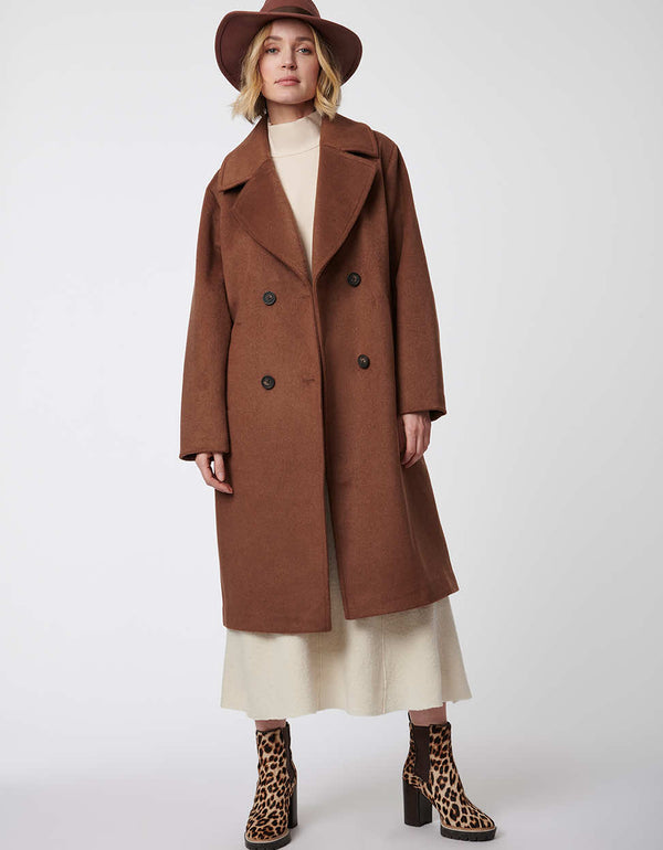 classic brown double breasted wool coat for women is a wardrobe staple for fall while providing warmth with style