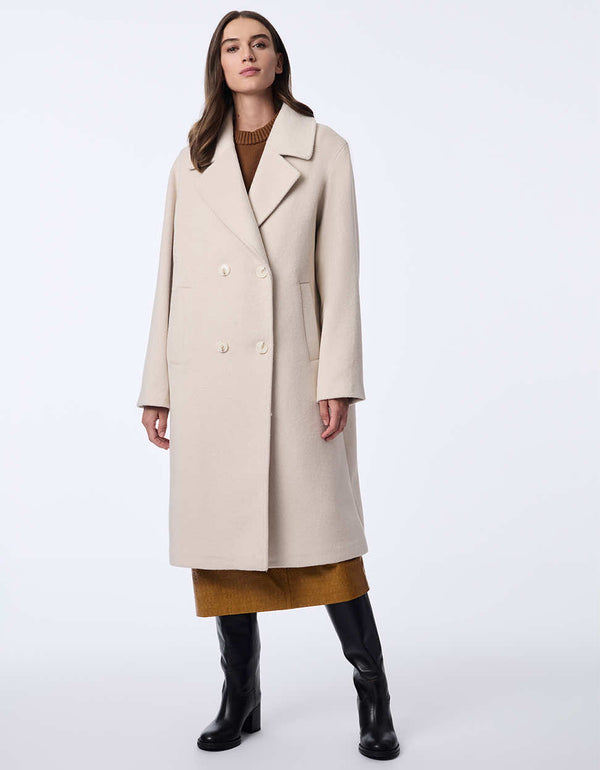 casual and comfortable putty or soft beige wool coat crafted from ecofriendly materials perfect for everyday wear