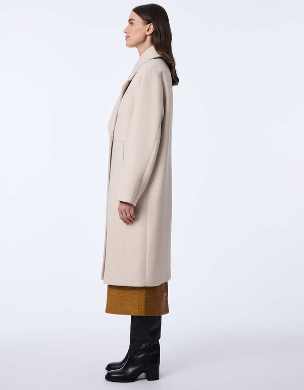 putty beige wool coat as womens outerwear with a loose fit designed for comfort and style