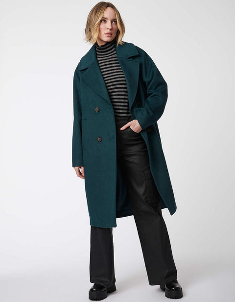 mid length teal classic wool coat for women exudes sophistication and relaxed fit silhouette for any occasion