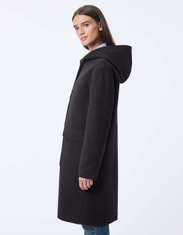 women's oversized wool coat. Contemporaru style with tortoise shell buttons for effortless styling.