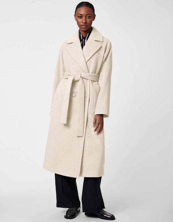 two buttoned cream wool pocketed coat for women with a thick collar perfect for the winter