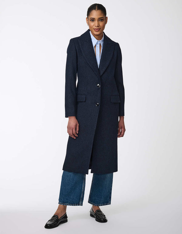 womens calf-length semi-fitted wool coat with classic design. Offers luxurious warmth and timeless style, perfect for any occasion. Combines elegance with comfort for refined outerwear.