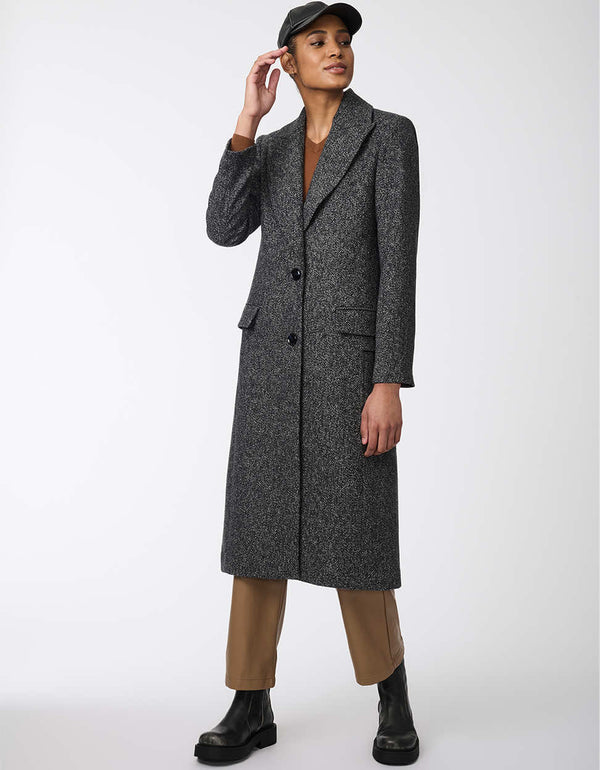 womens calf-length semi-fitted wool coat with classic design. Offers luxurious warmth and timeless style, perfect for any occasion. Combines elegance with comfort for refined outerwear