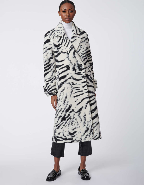 bold all over animal print coat jacket with a wide open neck collar and two buttons for women