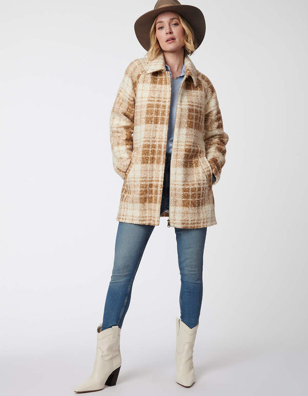 classic cut wool jacket in plaid print for women for the colder fall months and warmer winter months