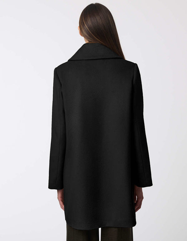 modern twist on a classic double buttoned jacket in a black color for women to stay warm and fashionable