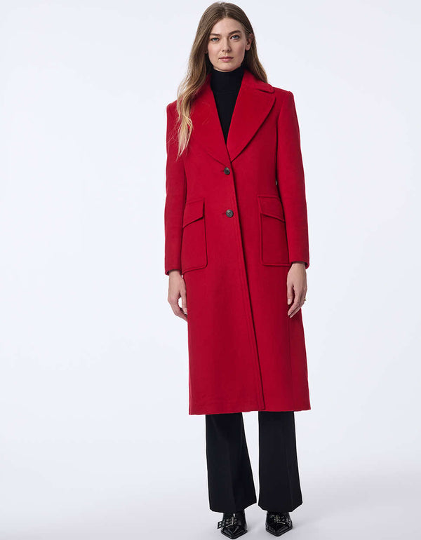 womens red wool coat with semi fitted shape perfect for making a fashionable statement this season