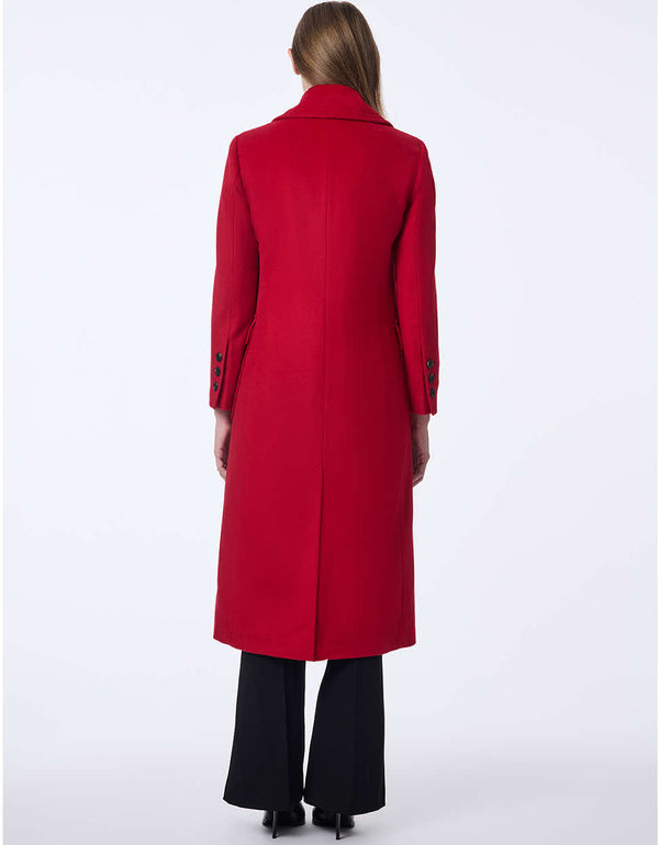 red wool coat with striking lapels and patch pockets ideal for fashion forward street style or a Parisian getaway