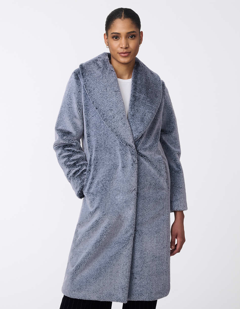 Luxe Plush Faux Fur Coat - Grey - Bernardo – Bernardo