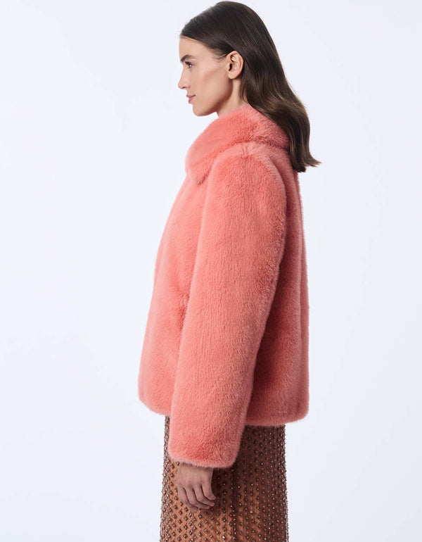 stylish faux fur jacket with zip closure and plush texture ideal for adding charm to any outfit