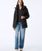 water resistant puffer coat for women in black with a removable bib perfect for the winter time