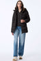 water resistant puffer coat for women in black with a removable bib perfect for the winter time