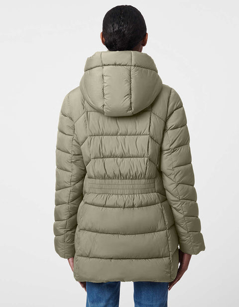 water resistant puffer coat for women in black with a removable bib perfect for the winter time