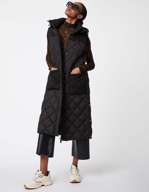 stylish black lafayette puffer jacket offering warmth with removable hood and made from sustainable materials