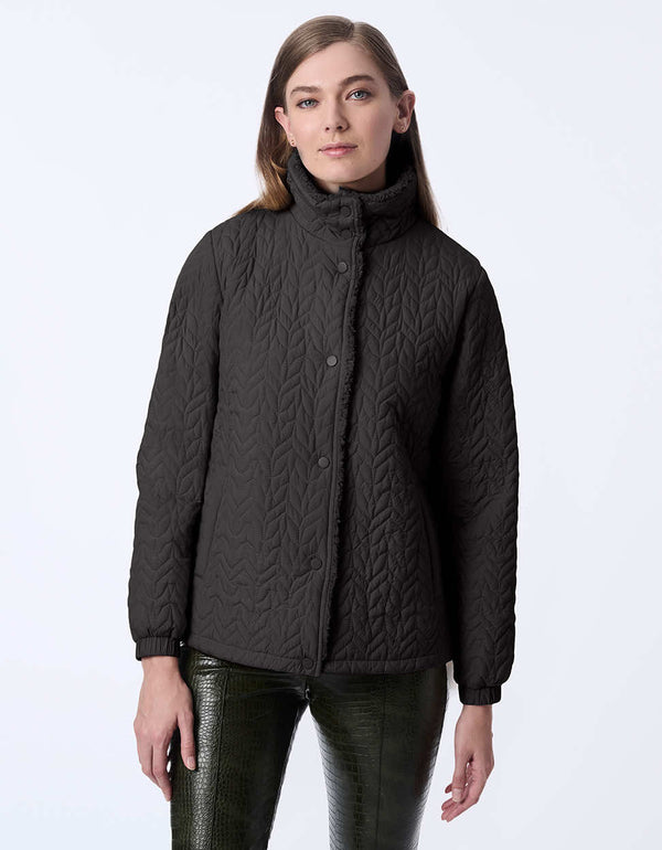 women's quilted jacket with teddy lining. A go-to style for comfort and layering.