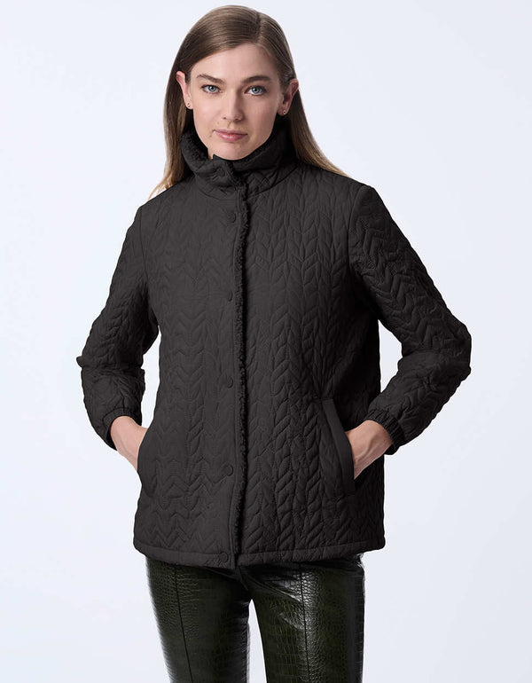 women's quilted jacket with teddy lining. A go-to style for comfort and layering.