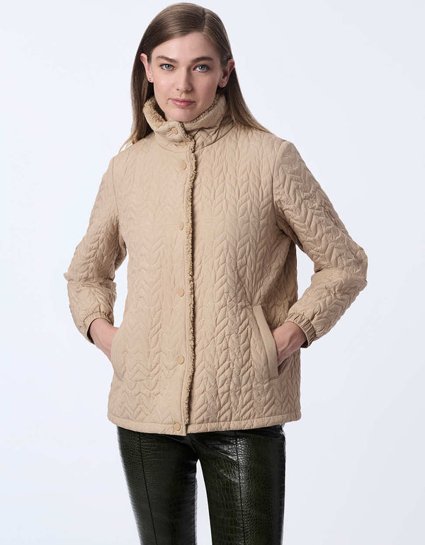 women's quilted jacket with teddy lining. A go-to style for comfort and layering.