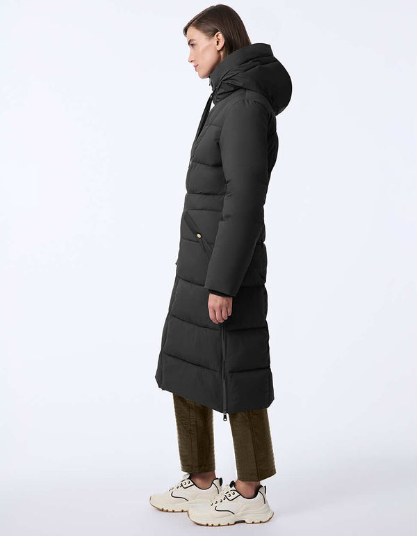 warm and chic black puffer coat with adjustable hood and classic fit ideal for staying cozy during winter