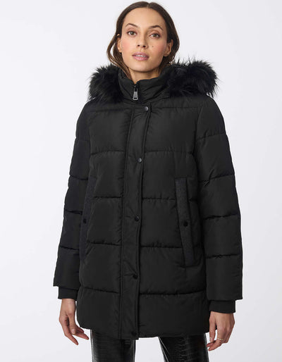 Bernardo oversized faux fur hood puffer coat on sale