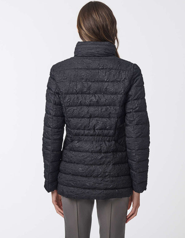 Women's jacquard print puffer jacket. Adding elegance and warmth to your look.