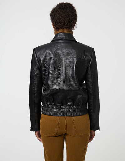 Rowan Crocodile Print Leather Bomber