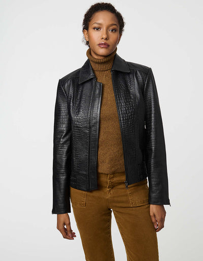 Rowan Crocodile Print Leather Bomber