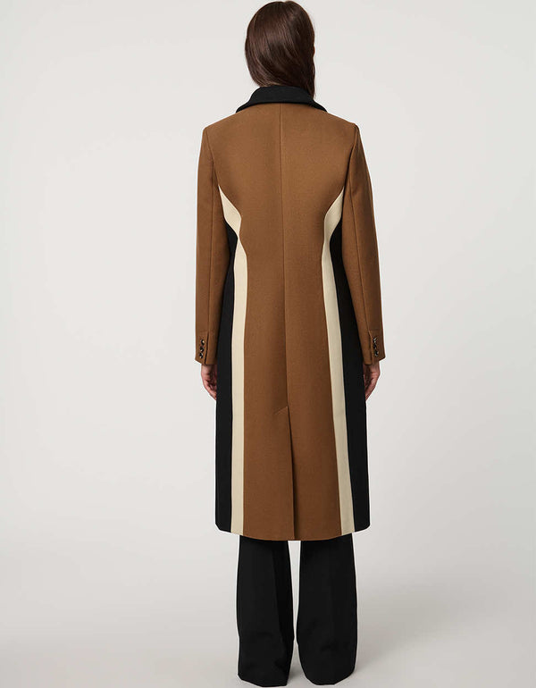 Women's tailored colorblock wool coat. A bold statement coat for a polished look.