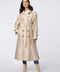 Double-breasted satin trench coat with self-tie belt, adjustable cuffs, and subtle shimmer. Elegant, functional, and sophisticated for any occasion.