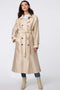 Double-breasted satin trench coat with self-tie belt, adjustable cuffs, and subtle shimmer. Elegant, functional, and sophisticated for any occasion.