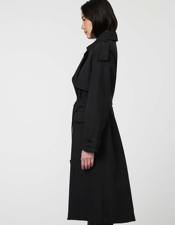Refined Highgate Trench Coat for women with storm flap and self-belt in a wool-like fabric.