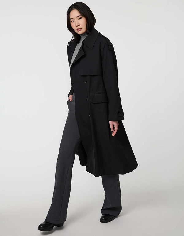 Refined Highgate Trench Coat for women with storm flap and self-belt in a wool-like fabric.