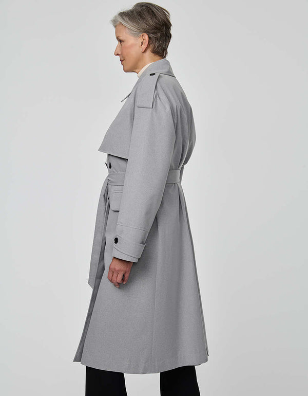 Refined Highgate Trench Coat for women with storm flap and self-belt in a wool-like fabric.