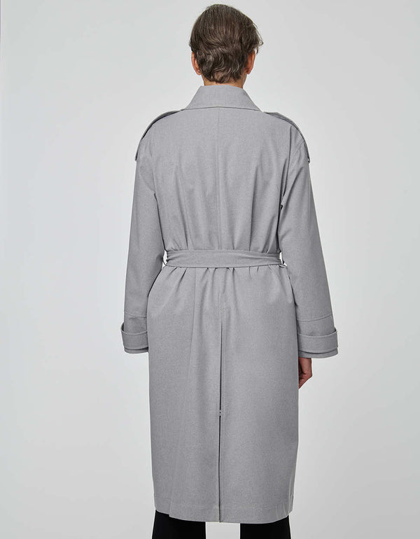 Refined Highgate Trench Coat for women with storm flap and self-belt in a wool-like fabric.