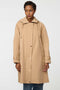 Oversized water-repellent trench coat with snap-off hood and button-flap zip closure, ideal for transitional layering.