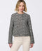 Cropped tweed jacket with collarless design, refined tailoring, and tonal buttons. Classic femininity with modern style, perfect for denim or dress pairings.