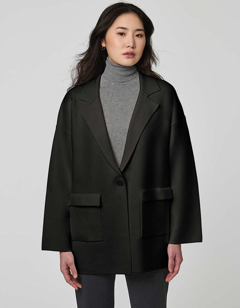 Women's Rowley Knit Blazer with soft knit finish, single-button closure, and patch pockets.