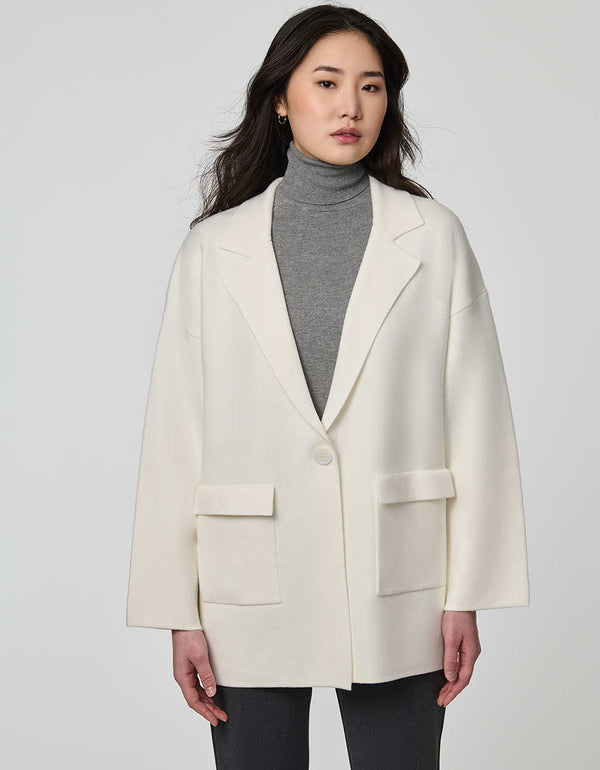 Women's Rowley Knit Blazer with soft knit finish, single-button closure, and patch pockets.