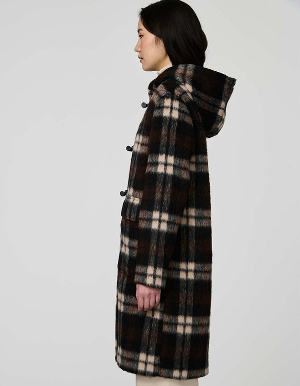 Alderfield Plaid Wool Coat with Ecoplume insulation and oversized buttons in a heritage plaid.