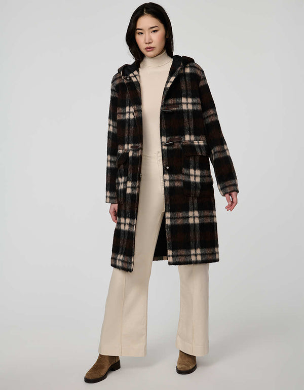 Alderfield Plaid Wool Coat with Ecoplume insulation and oversized buttons in a heritage plaid.