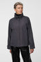 Waist-length water-repellent jacket with roll-away hood and patch pockets, designed for everyday layering.