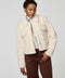 Cropped groove-textured faux fur jacket with button front and flap chest pockets for stylish layering.