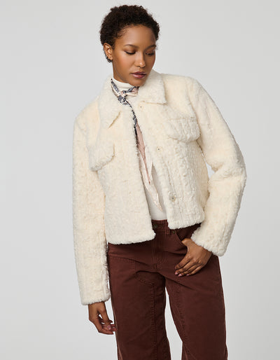 Bernardo Faux Shearling Crop Jacket in Cream at Nordstrom, Size Large