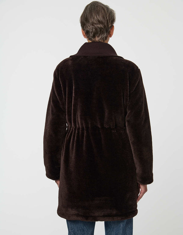 Plush Briarfield Sherpa Anorak featuring zip-up collar, cinched waist, and modern silhouette.