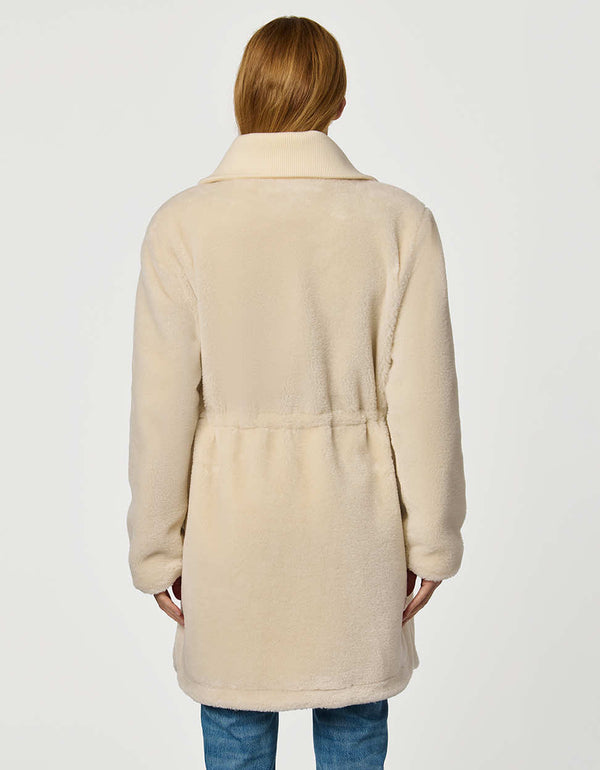 Plush Briarfield Sherpa Anorak featuring zip-up collar, cinched waist, and modern silhouette.