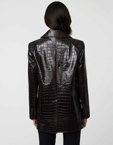 Langston Croc Embossed Blazer in faux leather with polished lapels and single-breasted style.